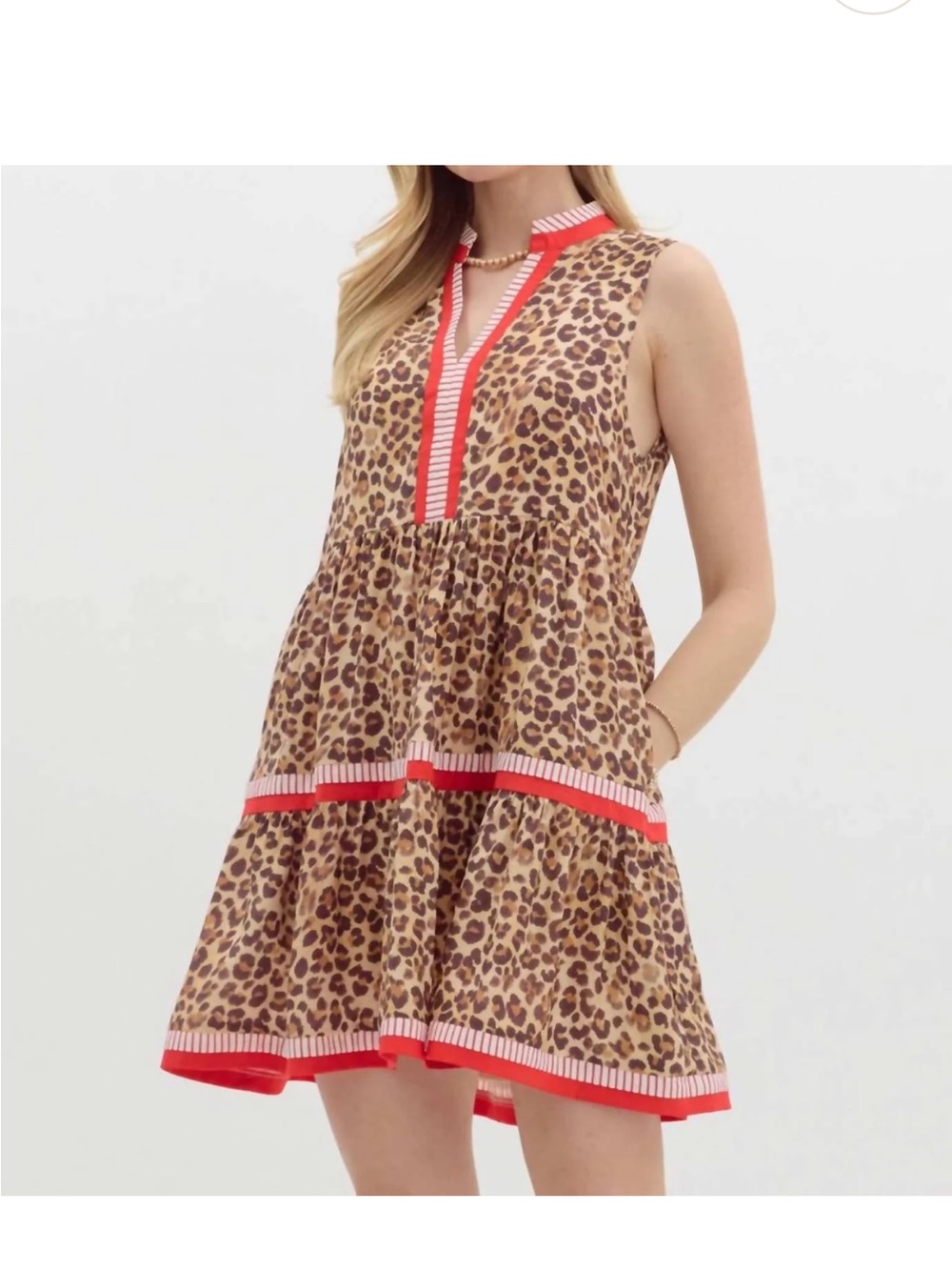 ENTRO leopard sleeveless tiered mini dress